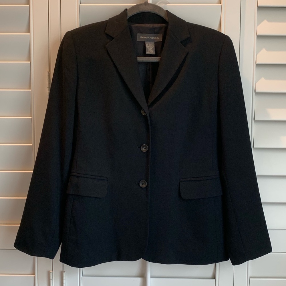 Banana Republic black suit blazer wool 3 button